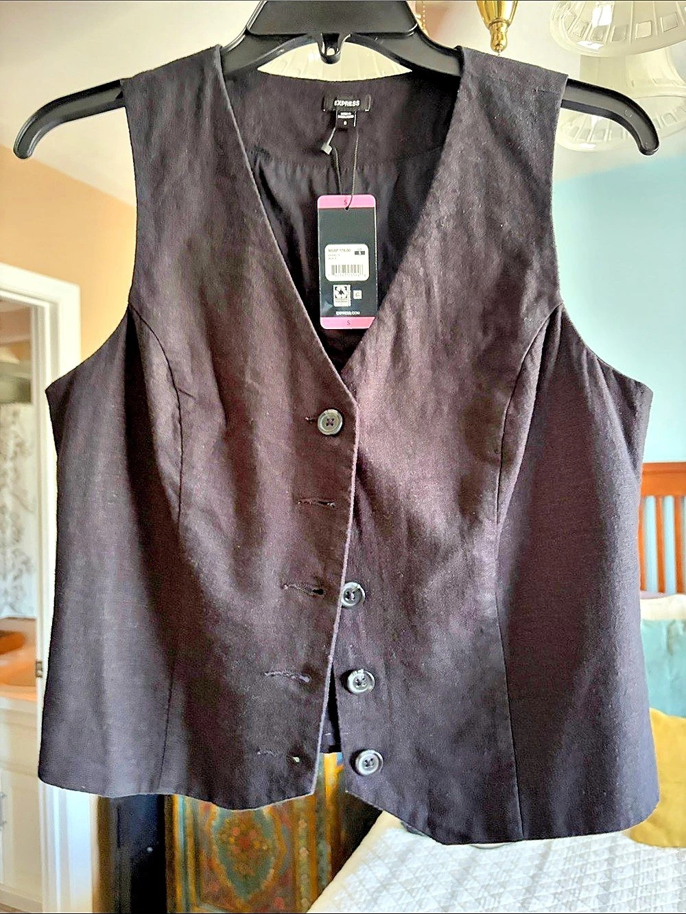 Express Women's Black Button linen Front Vest Size small NWT